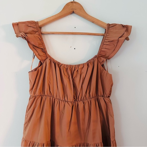 Skies are Blue Diana Poplin Tiered Ruffle Maxi Dress Tuscan Tan Size Medium - Picture 9 of 14